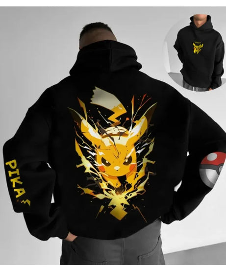 Pokemon Autumn and Winter Handheld Print Hoodie Men's Hand-painted Fashion Trend Loose Casual Jumper