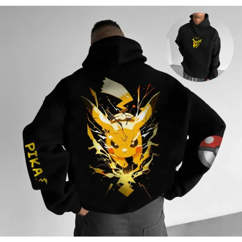 Pokemon Autumn and Winter Handheld Print Hoodie Men's Hand-painted Fashion Trend Loose Casual Jumper