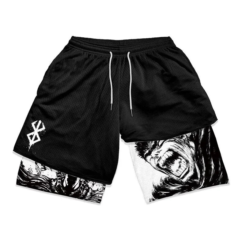 Berserk Guts Anime 2-in-1 Compression Gym Shorts – Quick-Dry Fitness Activewear