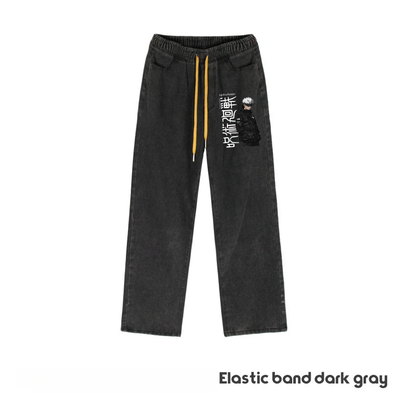 JUJUTSU KAISEN Gojo Yuji Megumi Sukuna Anime Daily Trousers Loose Spring and Autumn Wide Leg Pants Casual Jeans