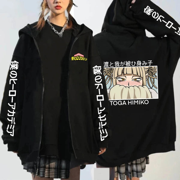 My Hero Academia Himiko Toga Graphic Zip Up Hoodie Unisex Harajuku Hip Hop Sweatshirt