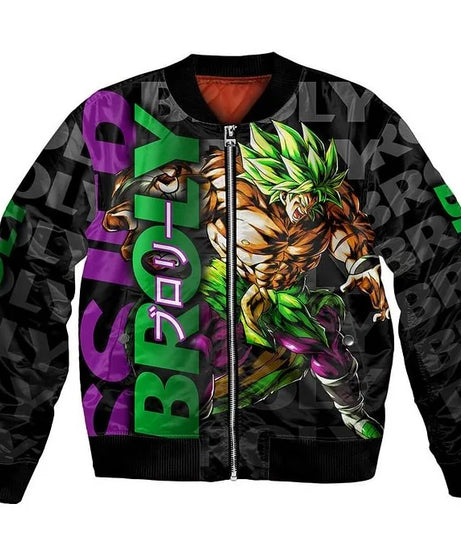 Plus Size Anime Bomber Jacket for Men - One Piece Naruto Dragon Ball Themed Military Aviator Coat, Cosplay Winter Outerwear Gift