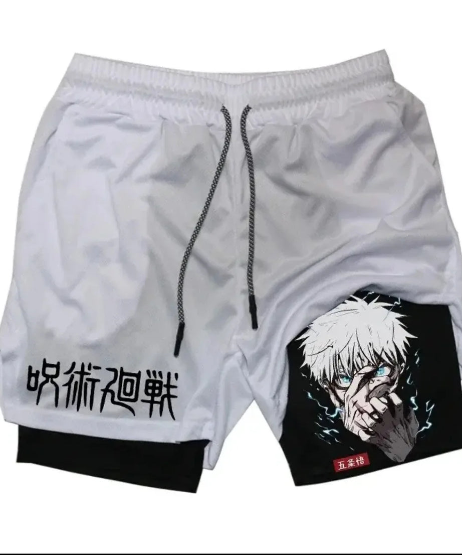 Anime Jujutsu Kaisen Performance Yuji Print Sport Running 2 in 1 Gym Shorts Training Men's Summer Workout Sportwear Y2K Shorts