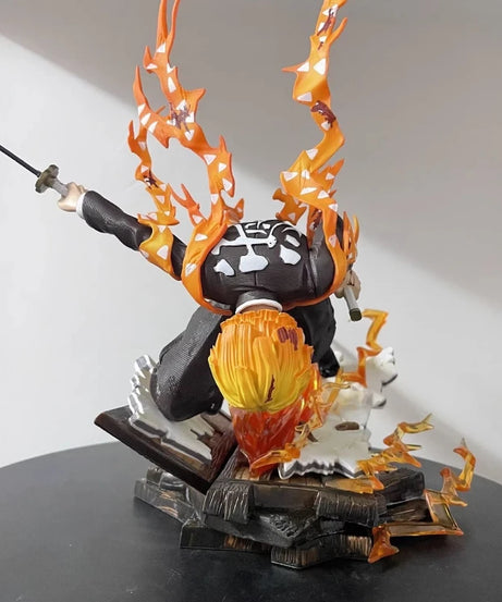 28cm Anime Demon Slayer Agatsuma Zenitsu Fire Thunder God Action Figure PVC Statue With Effect Base Collectible Model Toy Gift