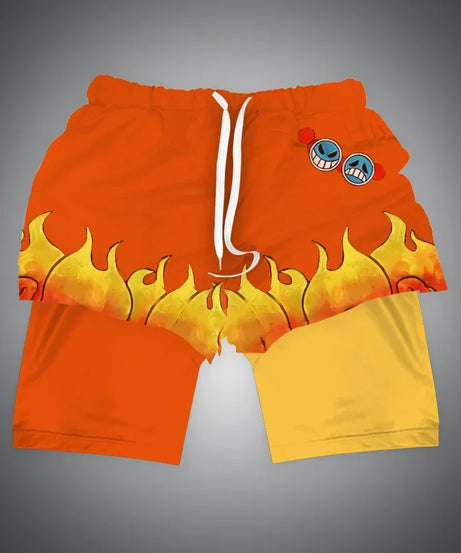One Piece x Naruto x Dragon Ball 2-in-1 Men’s Gym Shorts – Quick-Dry & Breathable Sportswear
