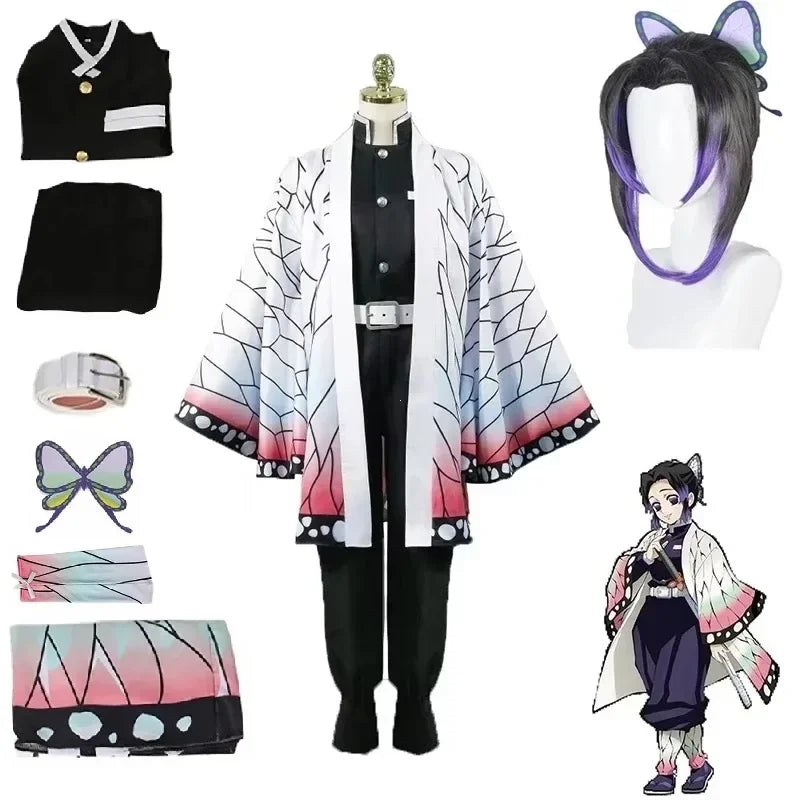 Anime Demon Slayer Shinobu Kocho Cosplay Costume – Uniform, Wig & Butterfly Set