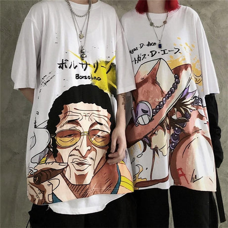 Summer Hip Hop ACE T Shirt Men Luffy T Shirts Cool Short Sleeve Anime Loose T-shirt Tee Oversized Harajuku Funny Tshirts Men High Quality