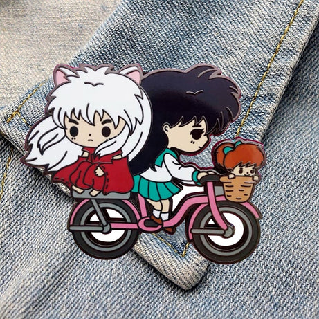 Inuyasha and Kagome Playing Bicycle Anime Couple Enamel Pin Brooch Backpack Jewelry Gifts