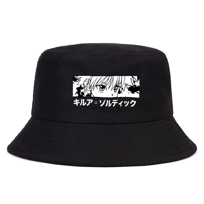 Killua Eyes Bucket Caps Flat Visor Hunter X Hunter Harajuku Bucket Hat Fisherman Hat
