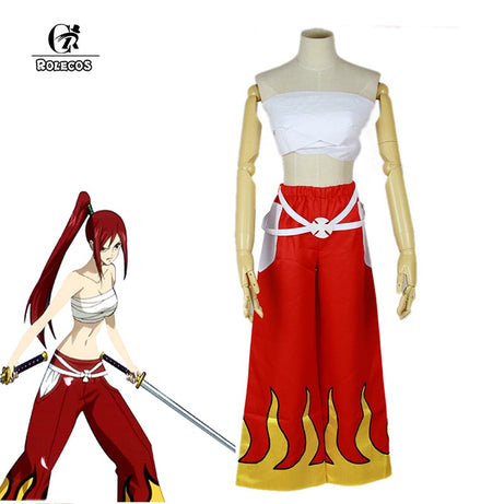 ROLECOS Japanese Anime Fairy Tail Cosplay Costume Erza Scarlet Cosplay Halloween Costume for Women Tube Tops Pants Full Set