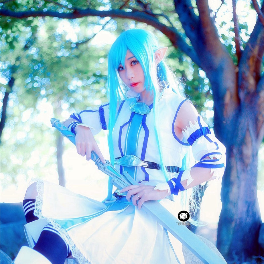 Kawaii Anime Cosplay Costumes Sword Art Online Yuuki Asuna Uniform Blue Dress Outfit