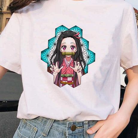 Nezuko Anime T-shirt Demon Slayer Harajuku Female Tee Statue Kawaii