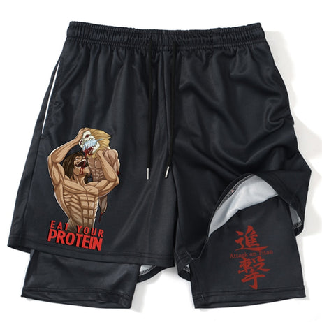 Rise as a Titan Founding Titan Eren Yeager 2-in-1 Performance Shorts for Gym Warriors