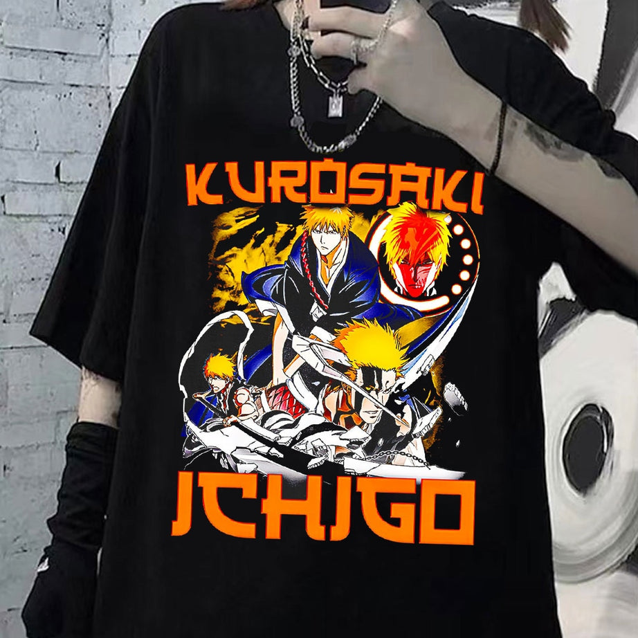 Best Anime Tshirt Bleach Ichigo Kurosaki Summer Fashion Short Sleeve