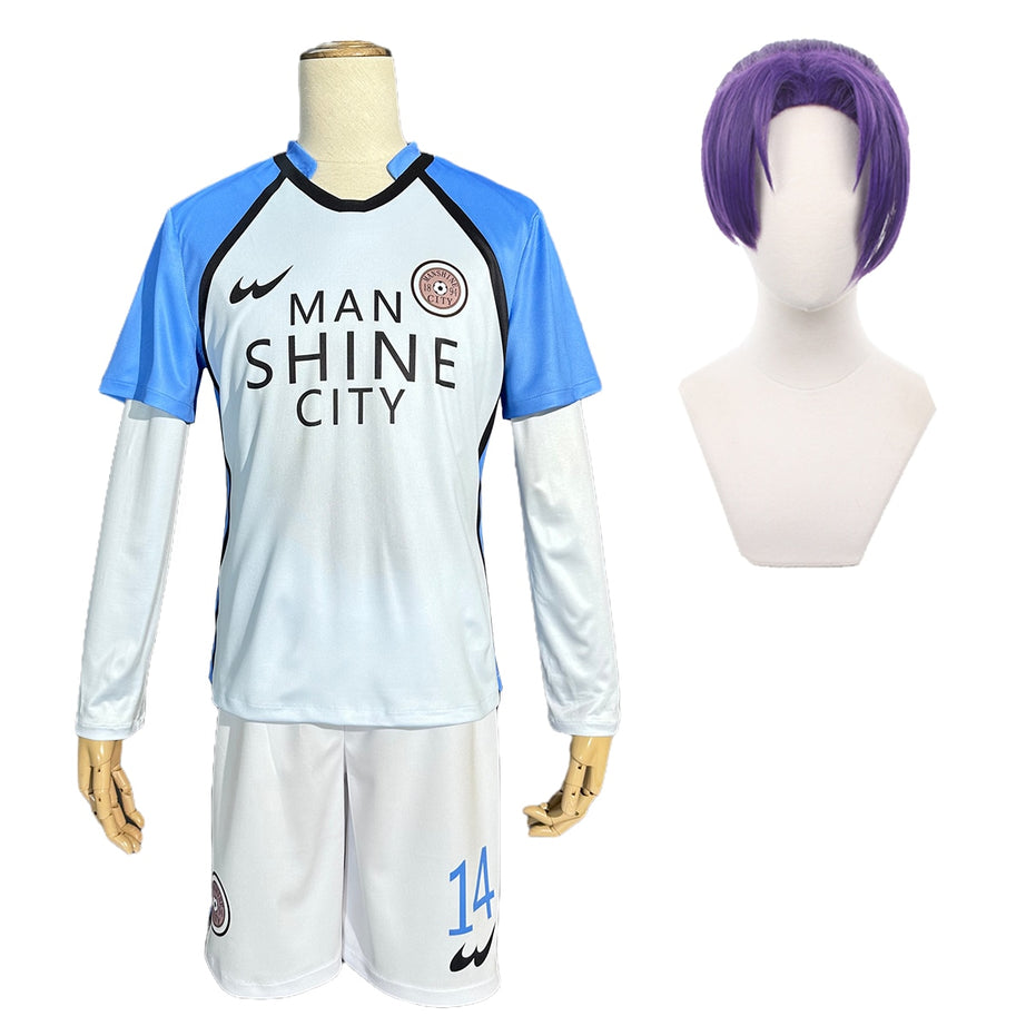 MAN SHINE CITY Soccer Uniform Blue Lock Anime Cosplay Costume Reo Mikage Daily Sport