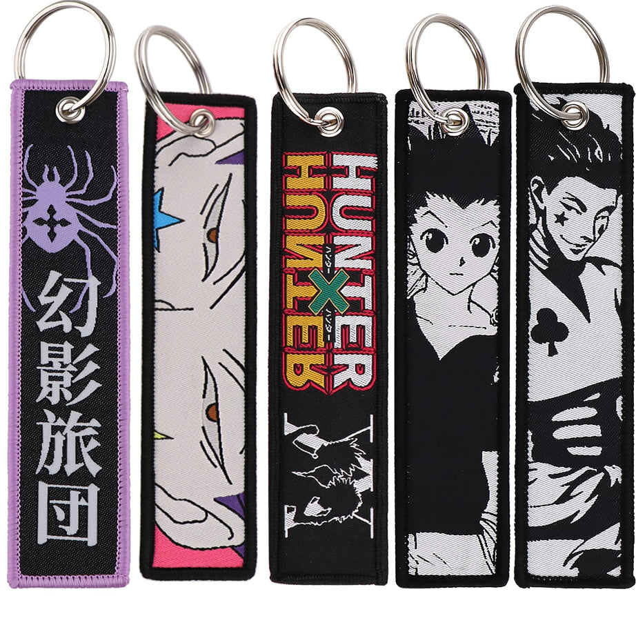 HUNTER×HUNTER Anime Accessories Embroidery Keychain Key Fobs Key Tag For Motorcycles