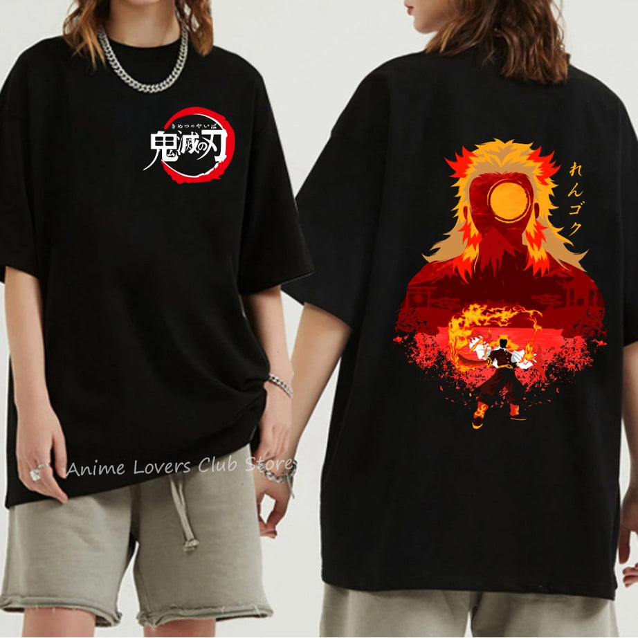 Unisex Demon Slayer T Shirt 100% Cotton T-Shirts Anime Print T-Shirt Rengoku Kyoujurou Nezuko Ninja Short Top Y2k Harajuku Tops