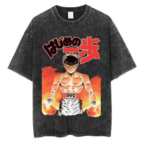 Hajime No Ippo Anime Shirts Vintage T-shirt Washed Tshirts Makunouchi Cotton Oversize Men T Shirt Trend TEE TSHIRT Womens Tops High Quality