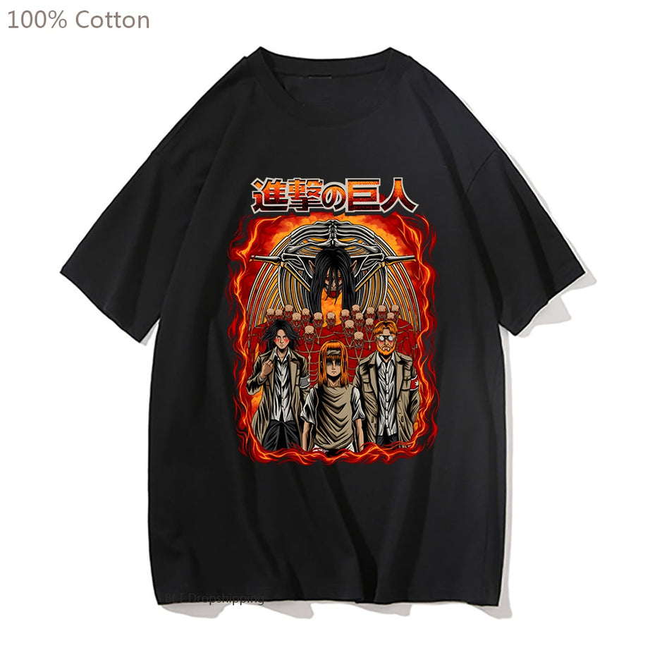 Casual founding Titan Attack on Titan Eren Yeager T-shirt Shingeki no Kyojin Tshirt 100% Cotton