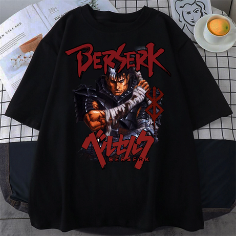 Unisex Vintage Berserk Guts T-shirts Japanese Manga Black Swordsman Griffith Retro Berserk Anime Tshirt for Women Men Tees