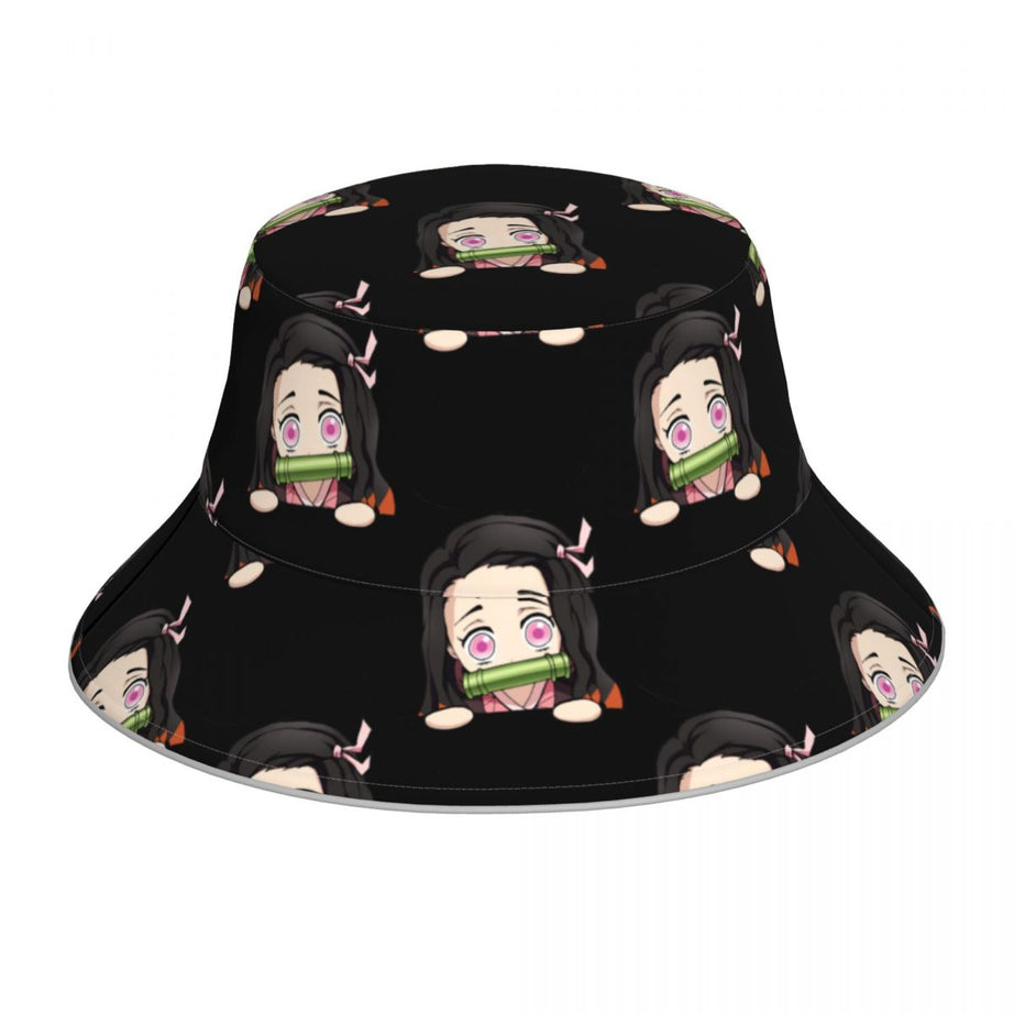 Kawaii Nezuko Bucket Hat Fisherman Hats Reversible Fashion Reflective Sun Hat