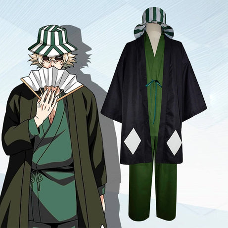 Urahara Kisuke Anime Bleach Cosplay Costume Black Kimono Pants Hat Outfits Halloween Costume Sets