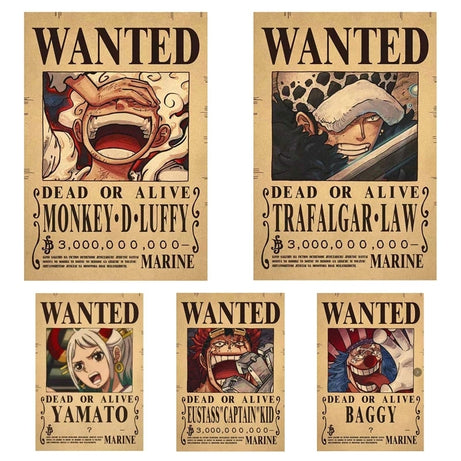 New Anime Accessories One Piece Luffy 3 Billion Bounty Wanted Posters Four Emperors Posters Vintage Wall Decor