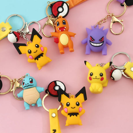 10pcs/20pcs/set wholesale Genuine Pikachu Anime Doll Keychain Pokemon Cartoon Keyring Bag Car Key Chain Ring Pendant Kids Gifts.