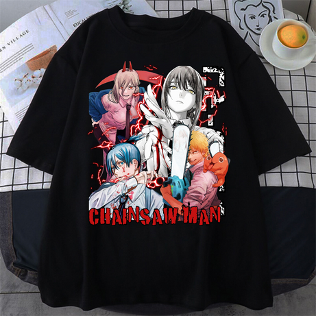 Casual Chainsaw Man Denji and Aki Hayakawa Makima Handsign Anime T-shirts Oversized