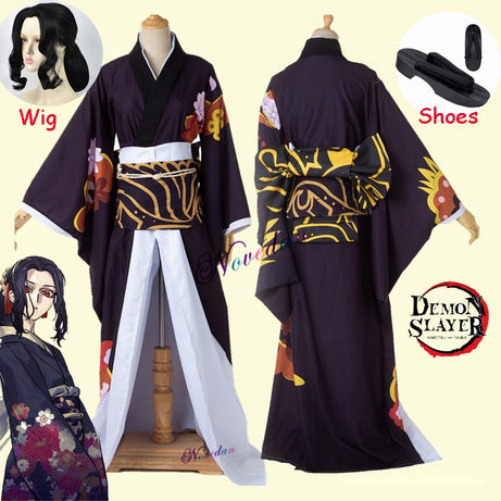 Kibutsuji Muzan Cosplay Costume Women Kimono Uniforms Clothes Dresses Wig