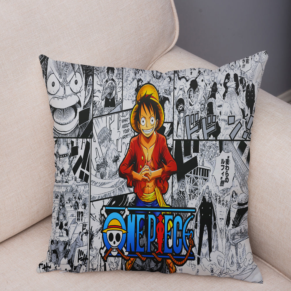 Super Soft Plush Newspaper Style One Piece Character Print Cushion Cover Pillow