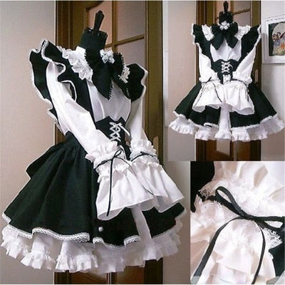 Maid Outfit Anime Long Dress Black and White Apron Dress Lolita Costume Cosplay Costume