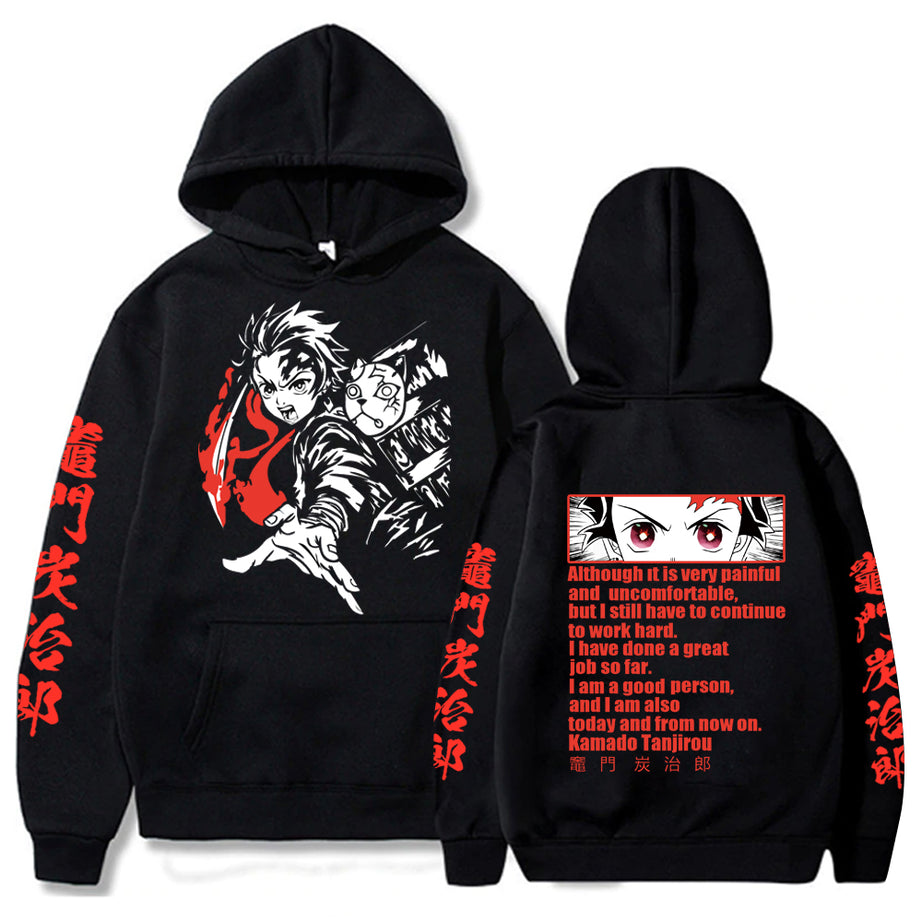 Demon Slayer Anime Hoodie Pullovers Tops Long Sleeve Casual Fashion Cloth Quote Word